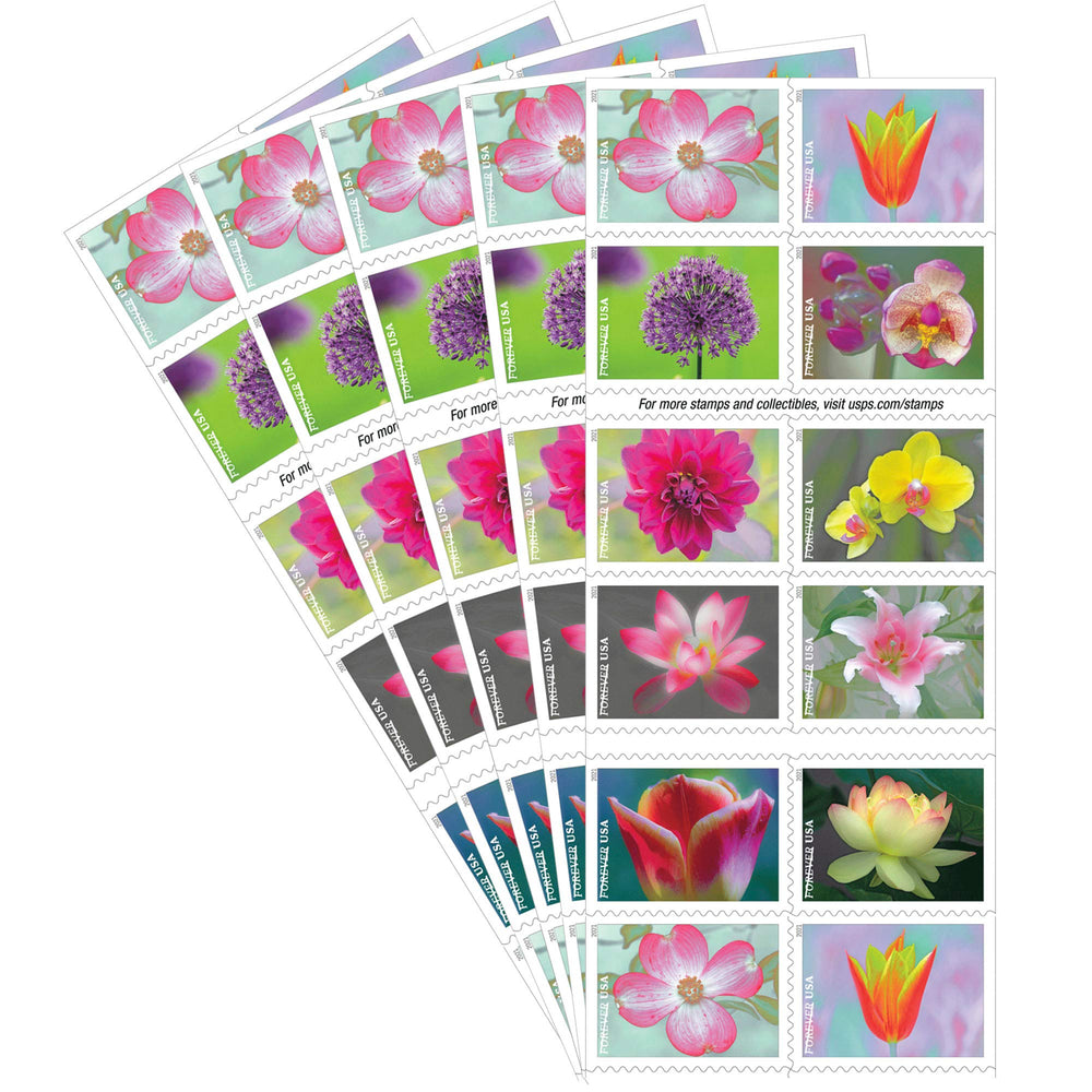 USPS Garden Beauty booklet front displaying floral stamp designs for elegant mail