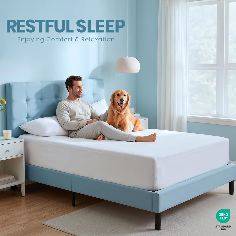 Utopia Bedding ambiente de dormitorio con protector en cama listo para uso