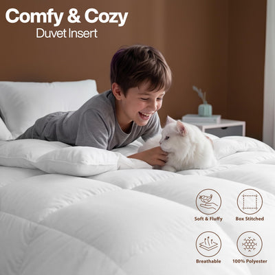 Utopia Bedding edredón colocado en cama estilizada mostrando caída y estética