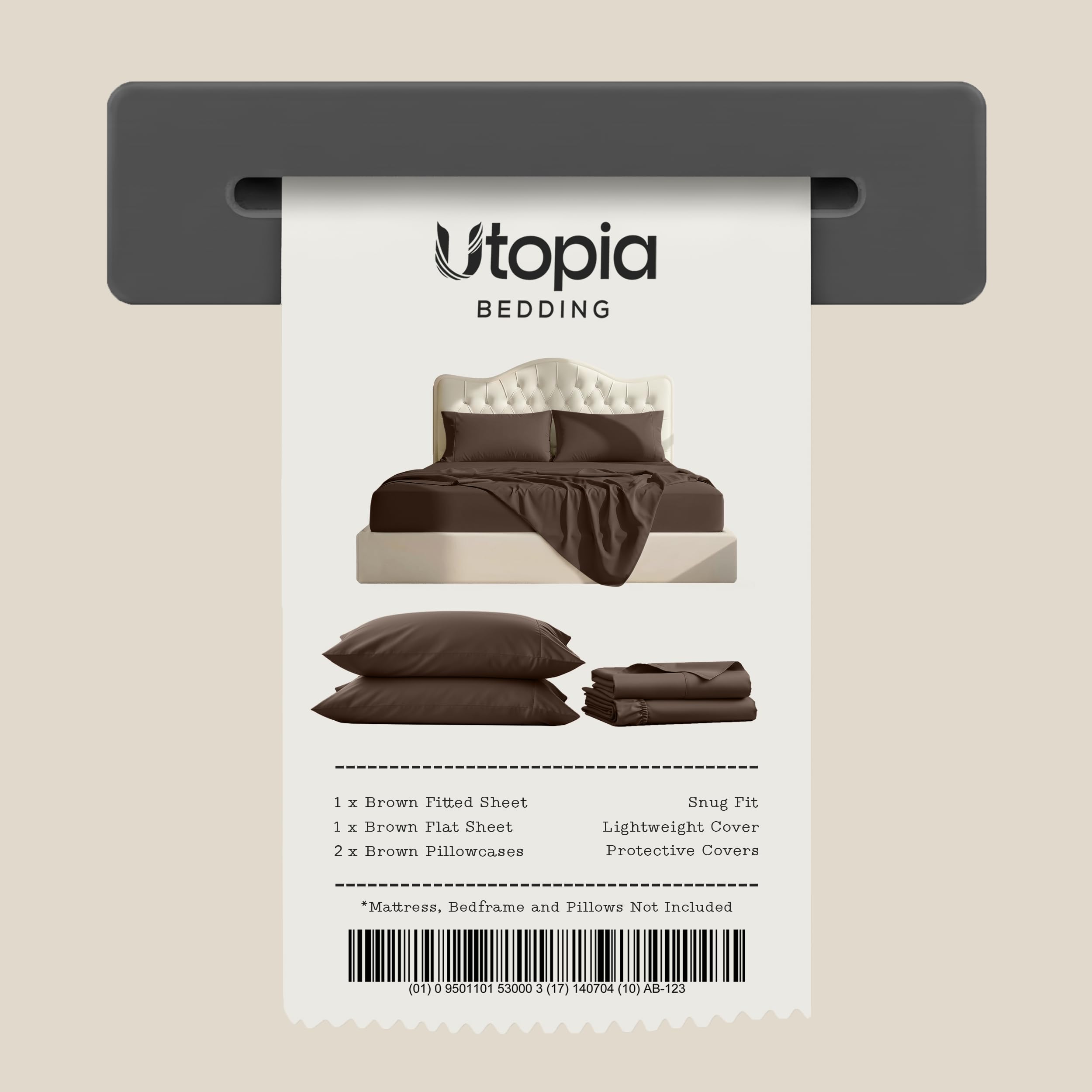 Utopia Bedding etiqueta de cuidados indicando lavado fácil y durabilidad del tejido