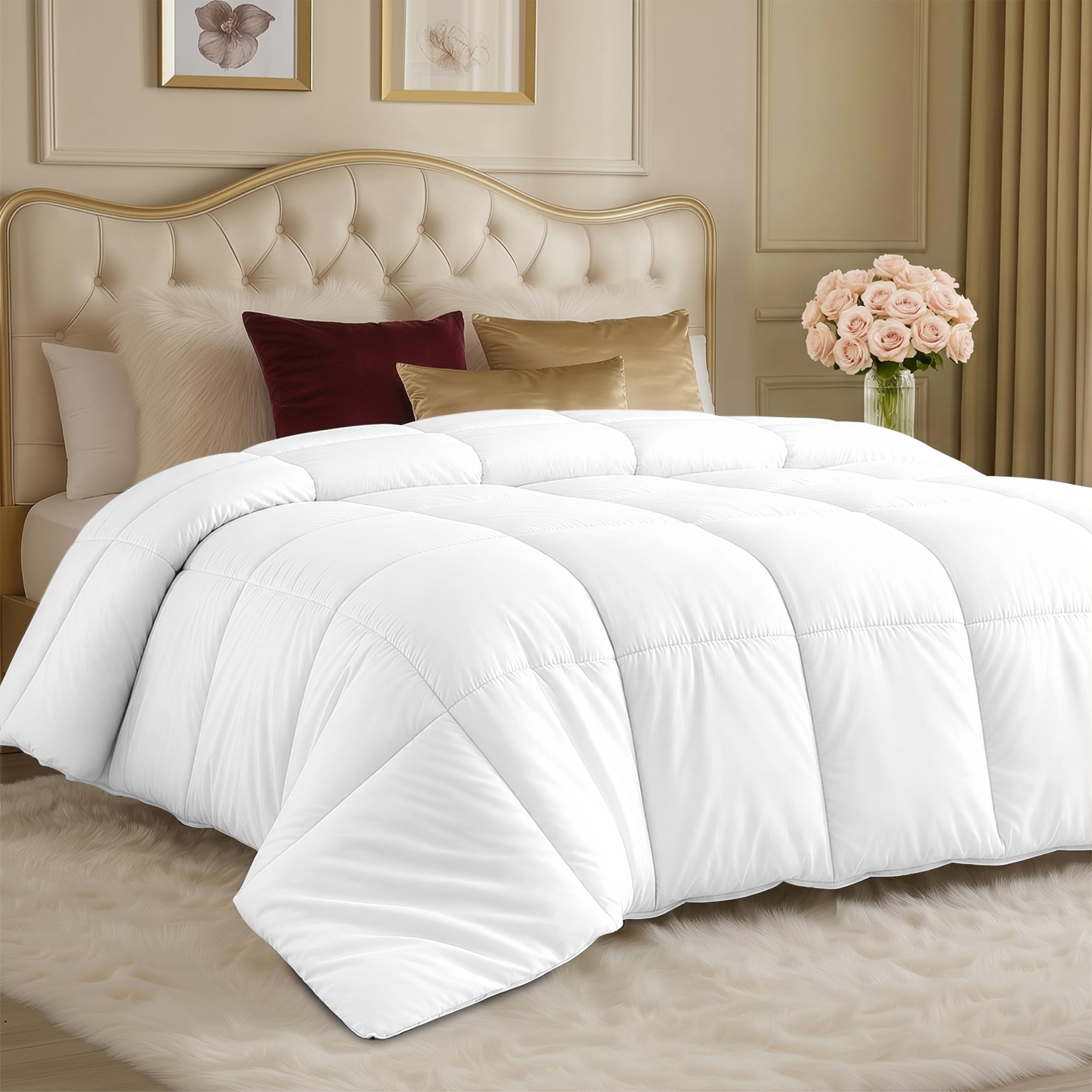 Utopia Bedding vista frontal del edredón blanco mostrando caída uniforme y aspecto acogedor
