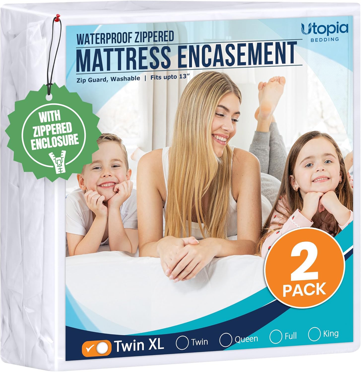 Utopia Bedding front view showing twin XL pack of 2 and full coverage benefit