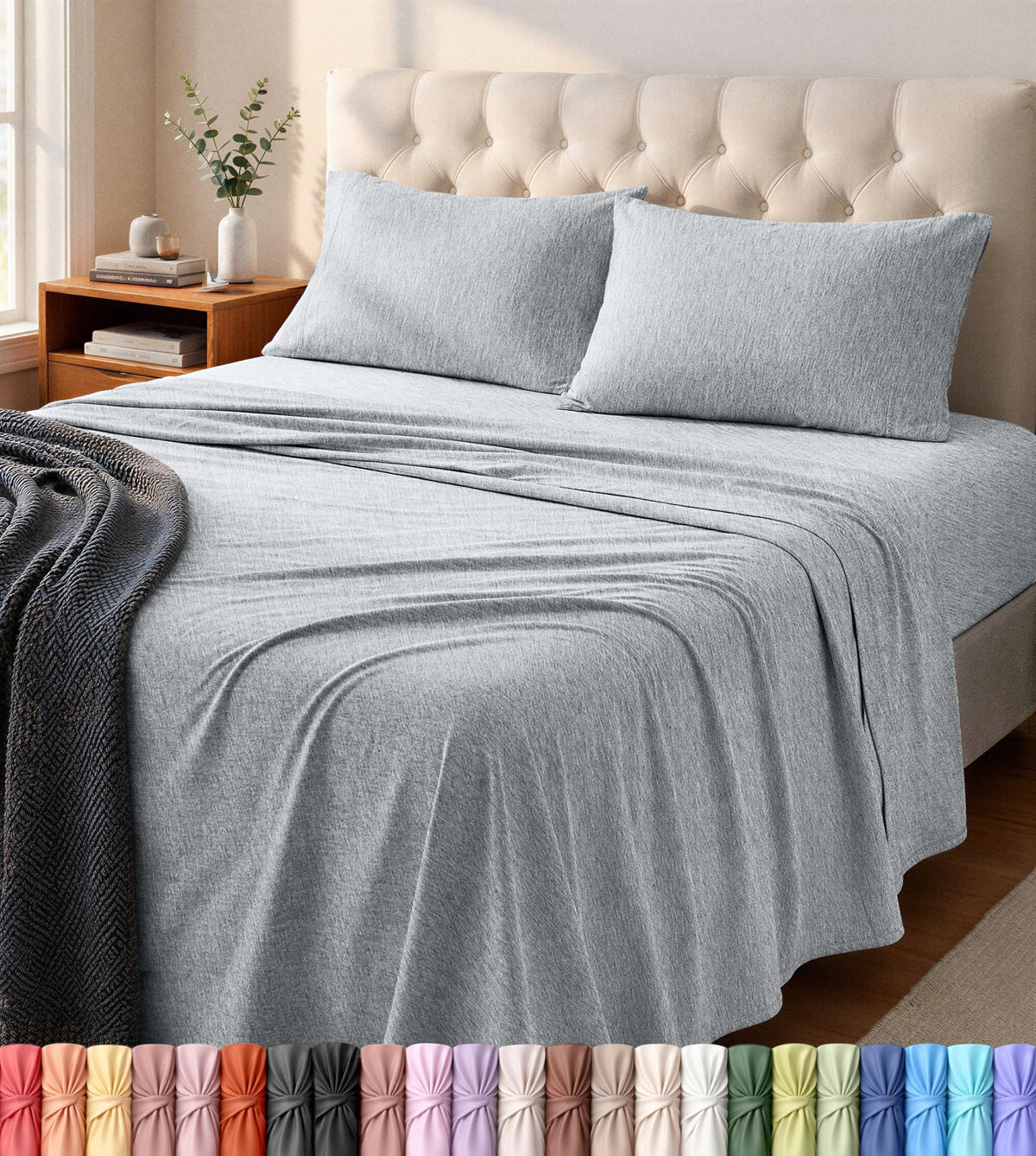 Utopia Bedding vista frontal del empaque con color gris jaspeado y atractivo visual