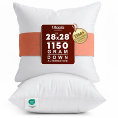 Utopia Bedding vista frontal del pack de 2 cojines mostrando tamaño y forma, mejora confort