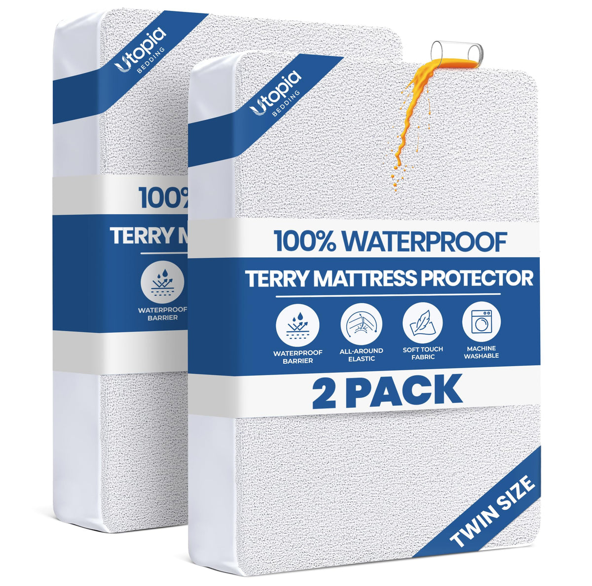 Utopia Bedding vista frontal del pack de 2 protectores mostrando cobertura completa