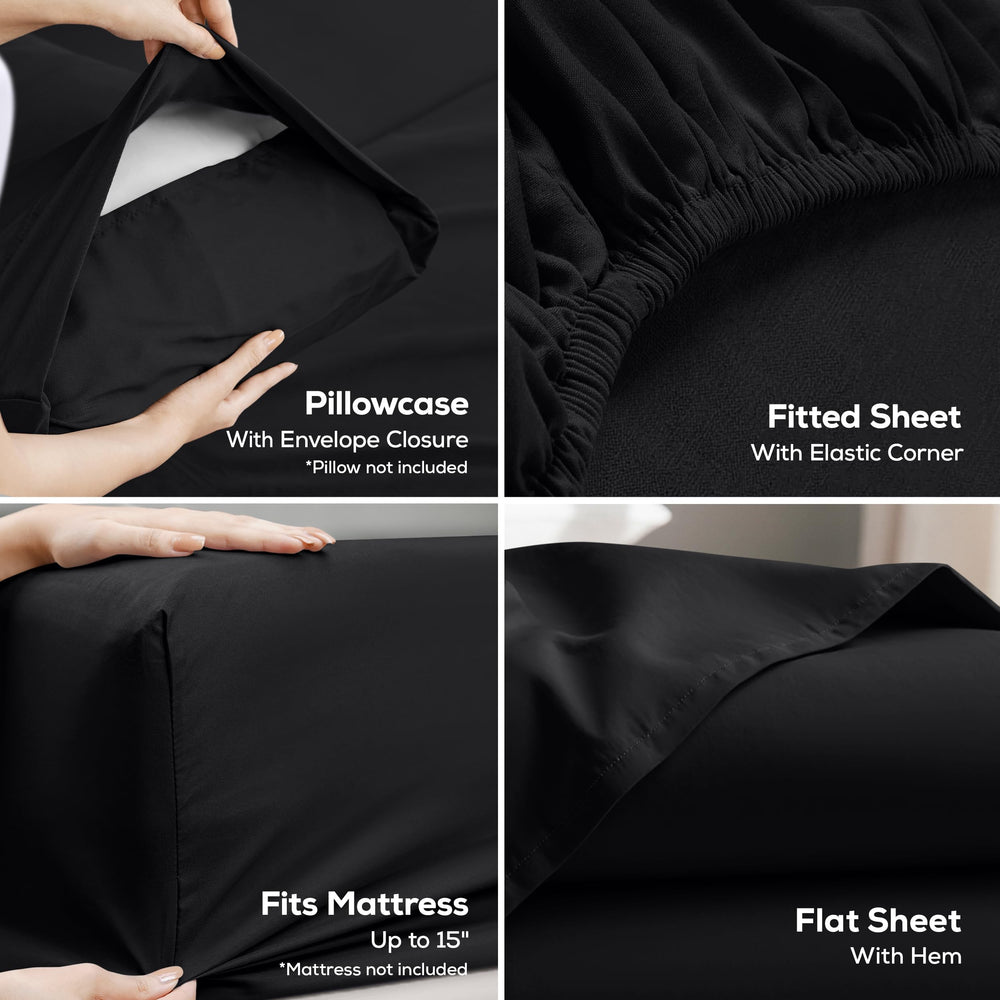 Utopia Bedding sábana ajustada en colchón demostrando ajuste seguro y bolsillo profundo