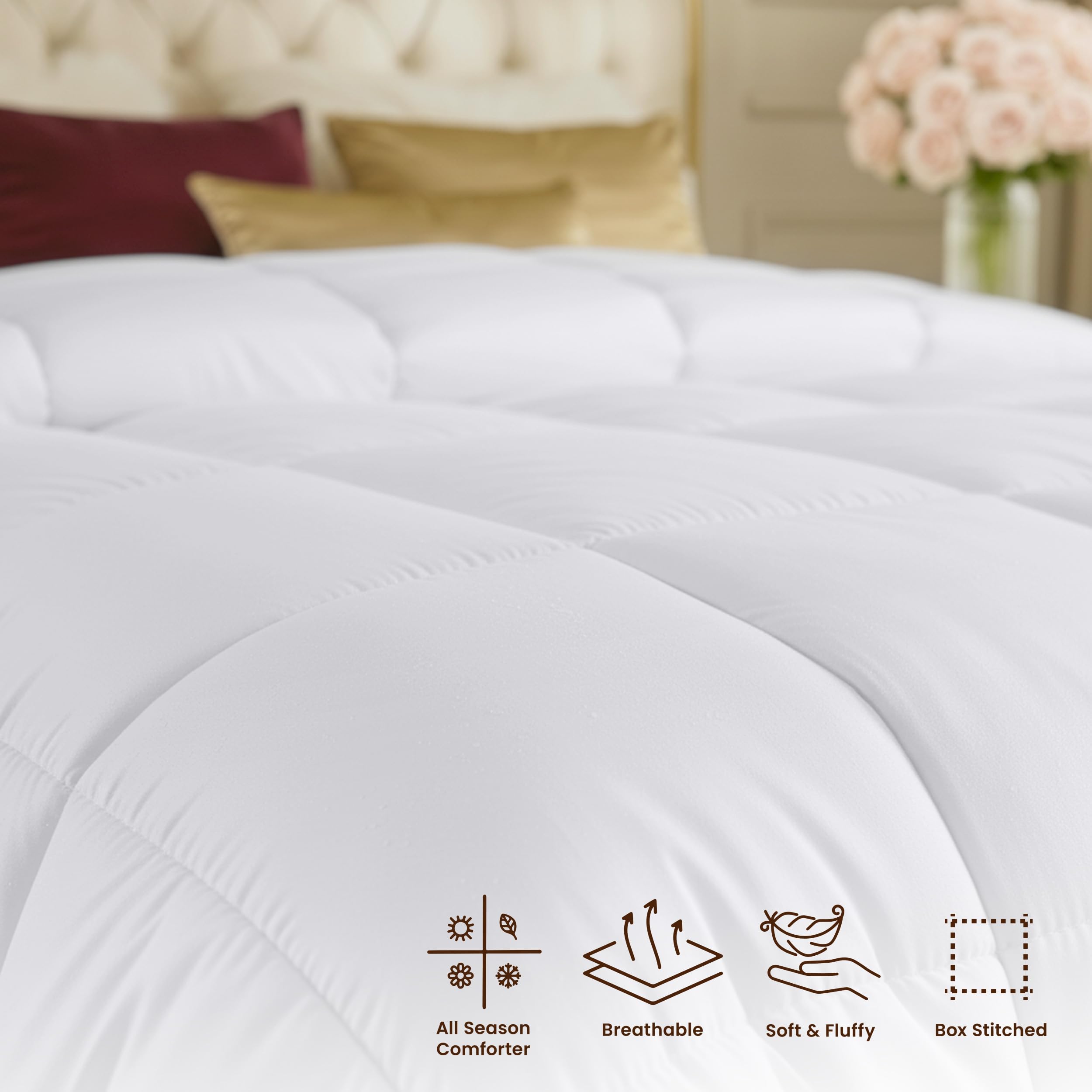 Utopia Bedding comparación de tamaño Queen 88x88 para ver ajuste sobre cama estándar