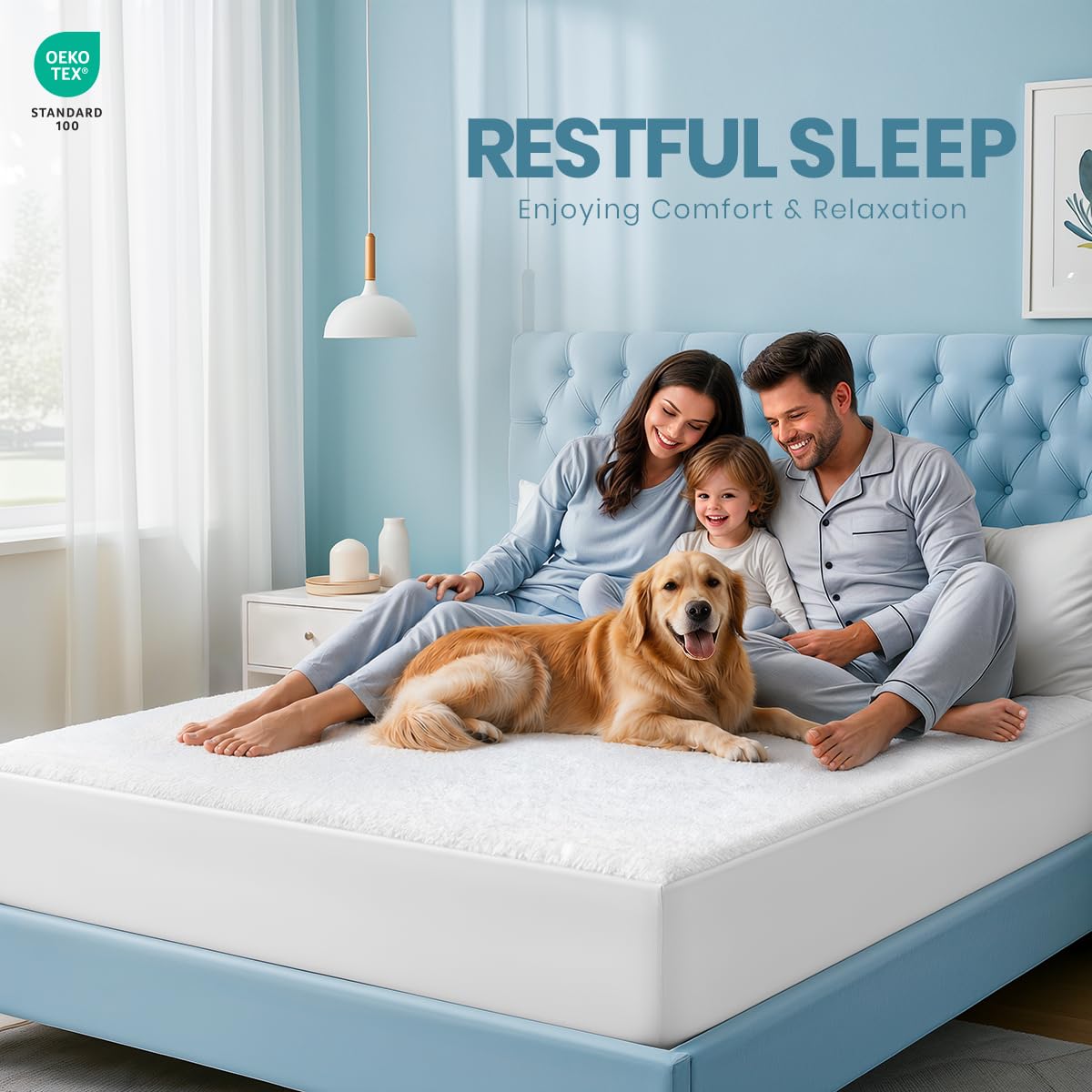 Utopia Bedding protector en habitación amueblada mostrando uso diario