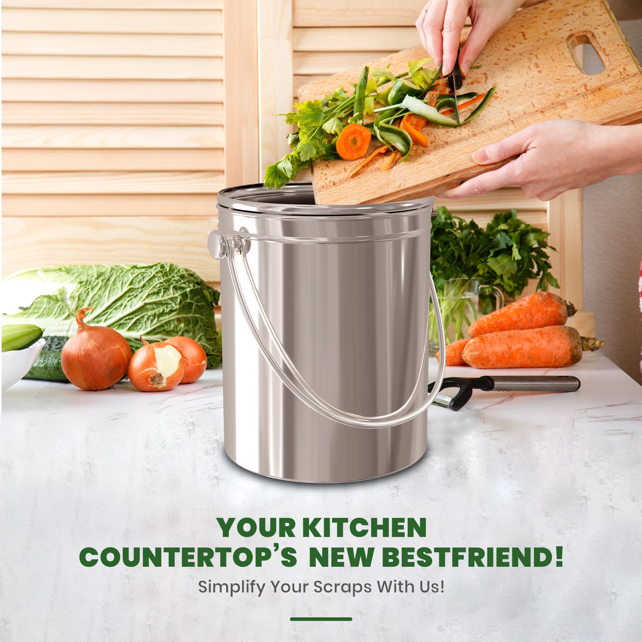 Utopia Kitchen junto a objetos para comparar tamaño, fácil almacenamiento