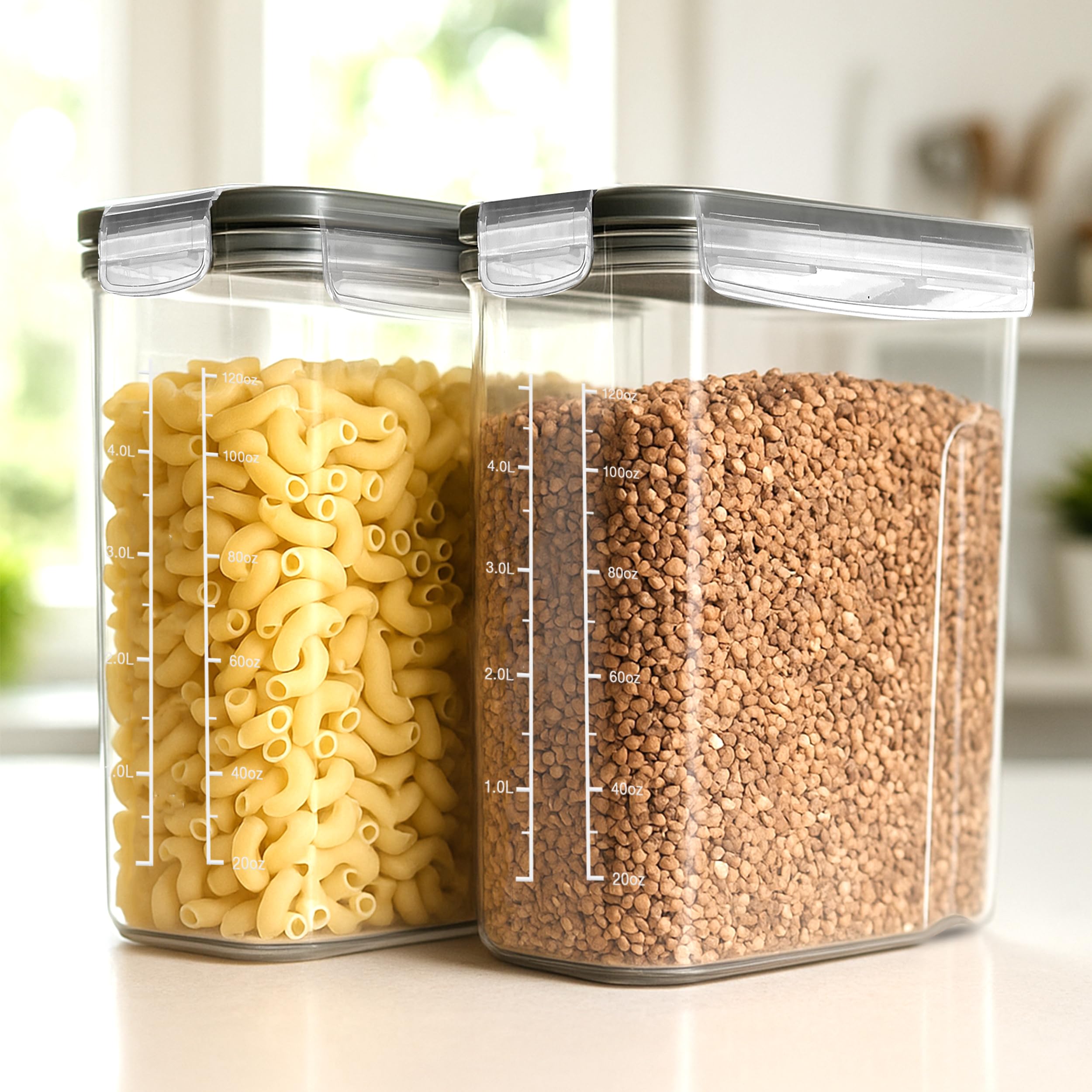 Utopia Kitchen uso con distintos alimentos: cereales, arroz y frutos secos guardados frescos