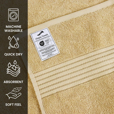 Utopia Towels neatly folded stack staged in a bathroom for convenience