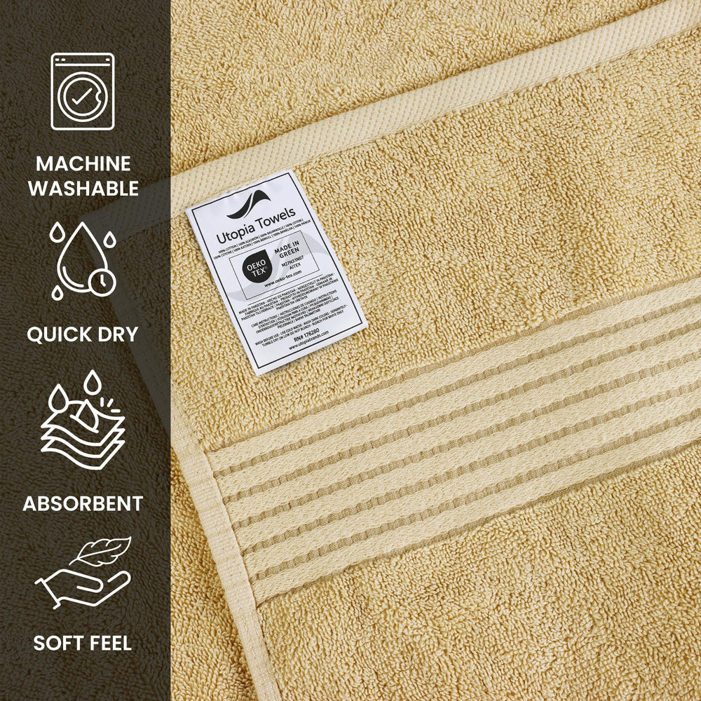 Utopia Towels neatly folded stack staged in a bathroom for convenience