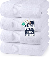 Utopia Towels vista frontal del juego de 4 toallas blancas mostrando presentación y tamaño