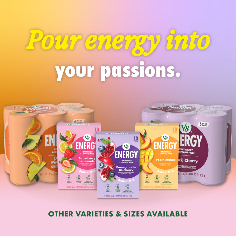 V8 etiqueta nutricional con cafeína y contenido calórico visible