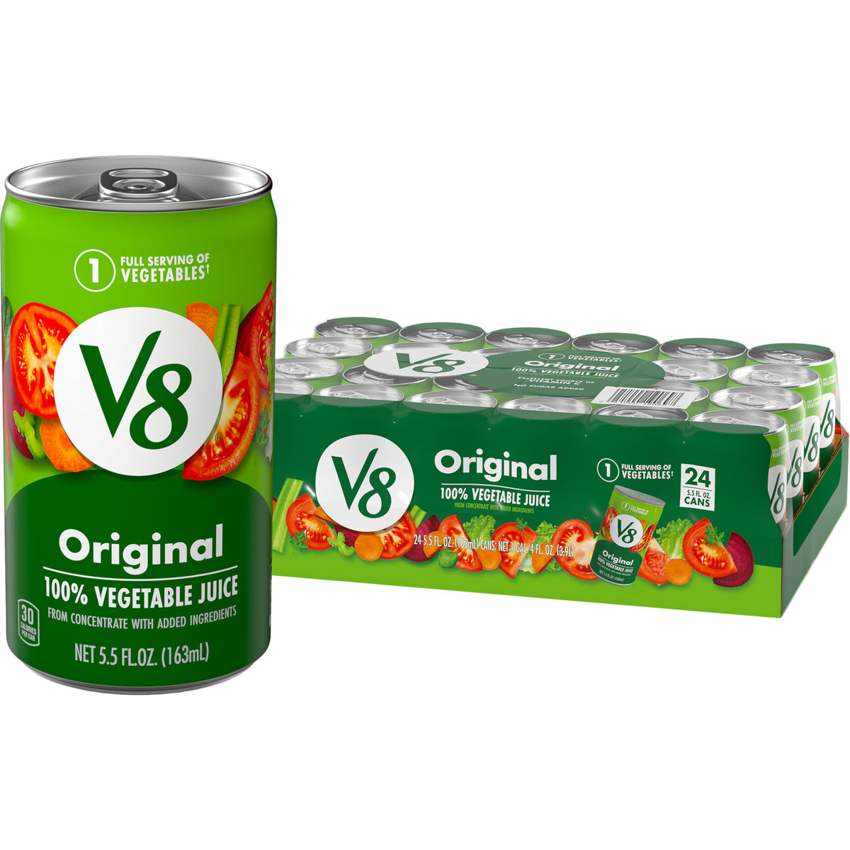 V8 original front packaging showing 24-pack, convenient vegetable serving