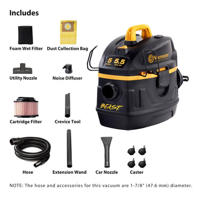 Vacmaster VFB511H laid out accessories, brand convenience for tasks