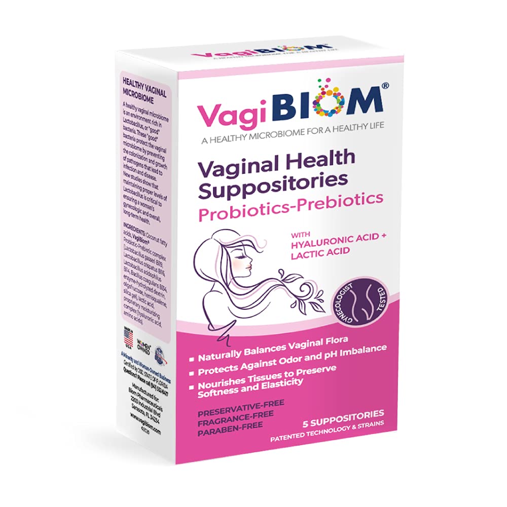 VagiBiom empaque frontal mostrando su presentación y beneficios para la flora vaginal