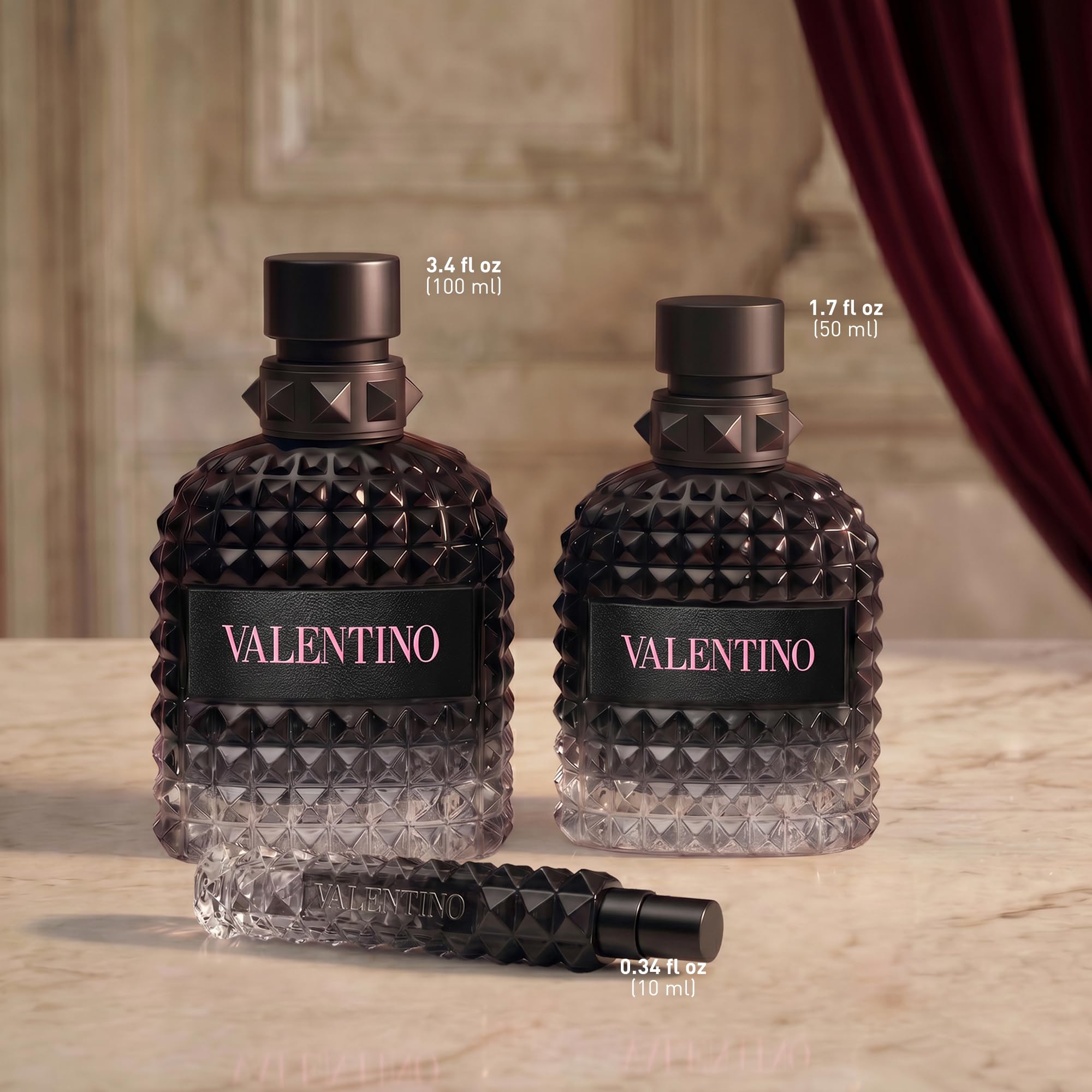 Valentino comparación de tamaño 50 ml para llevar y almacenamiento práctico