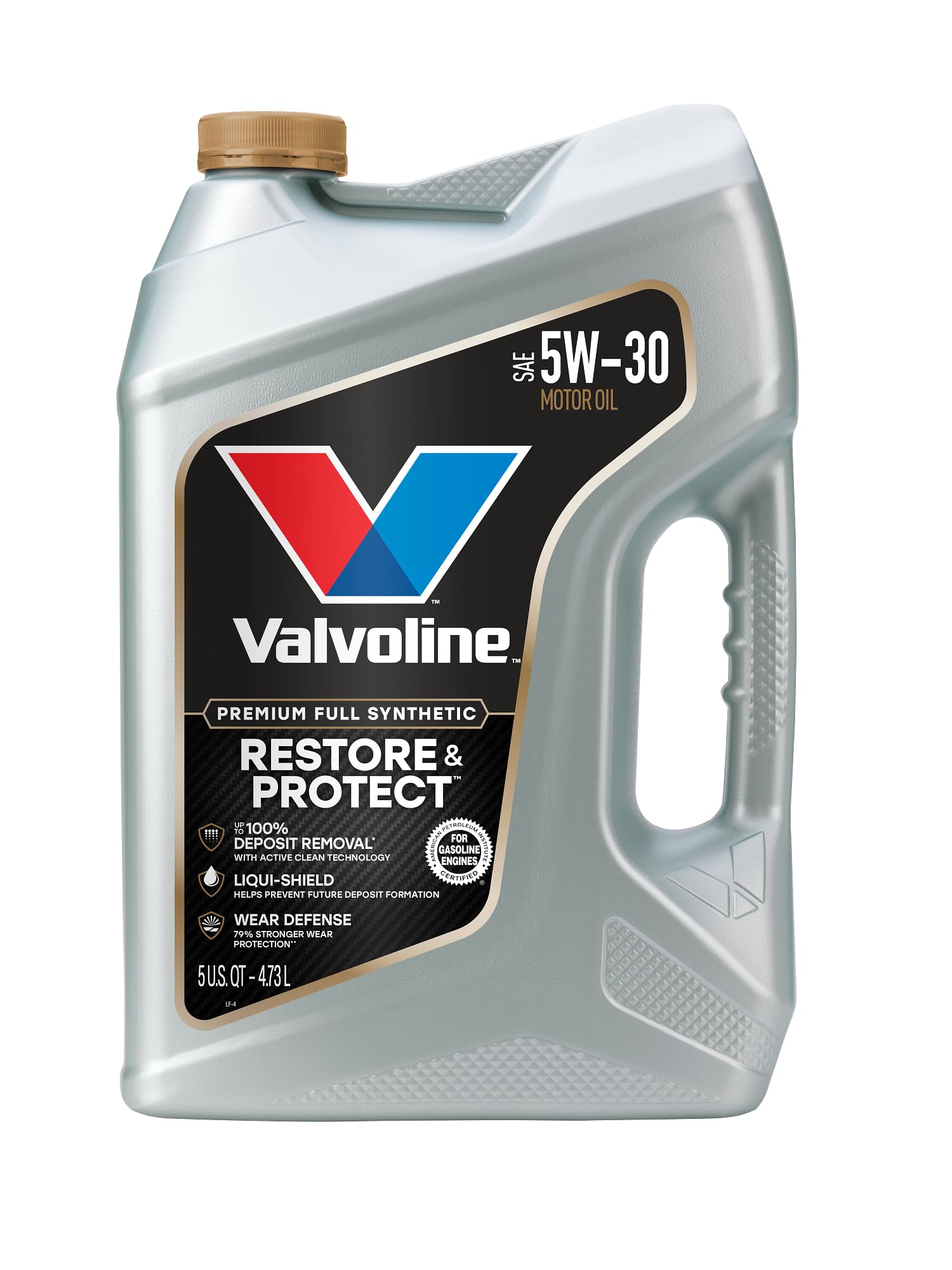 Valvoline frasco frontal Restore & Protect 5W-30 mostrando presentación y beneficios