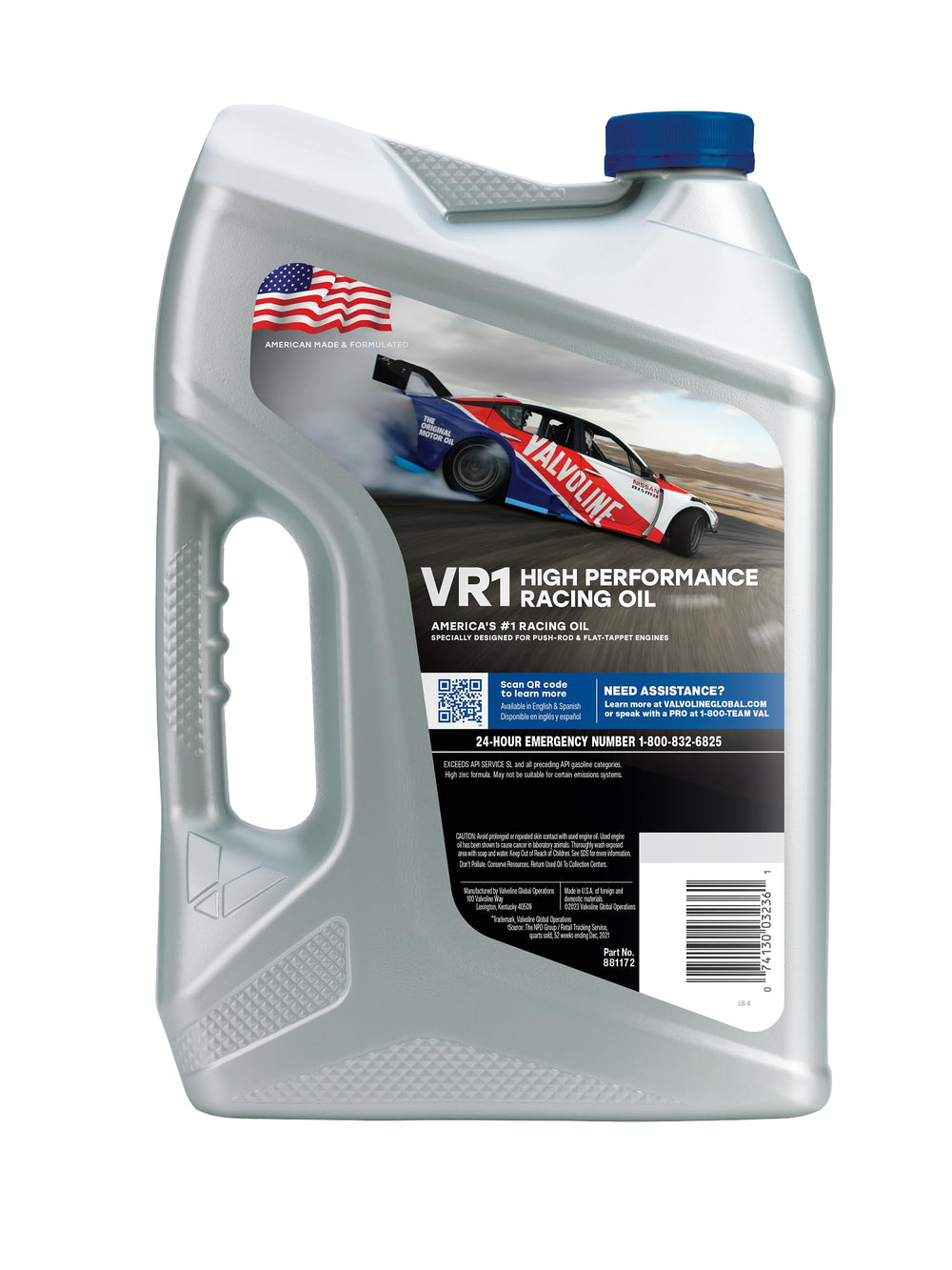 Valvoline VR1 close-up of label highlighting high-zinc formula benefit