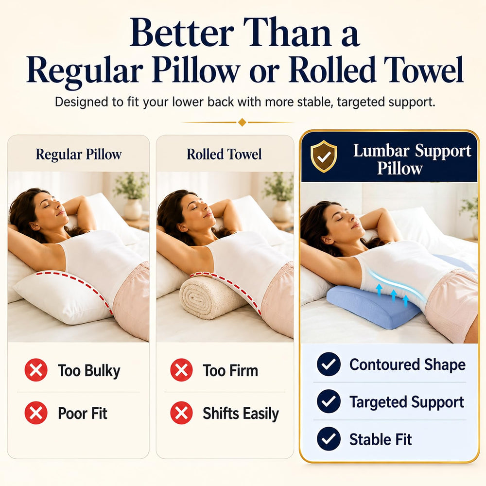 vamorry cojín en cama boca arriba proporcionando soporte lumbar estable