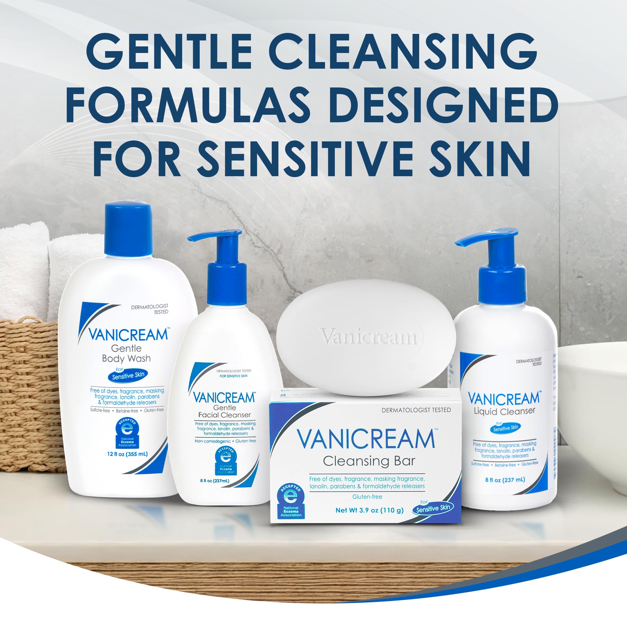 Vanicream gráfico comparativo resaltando fórmula sin fragancias ni sulfatos