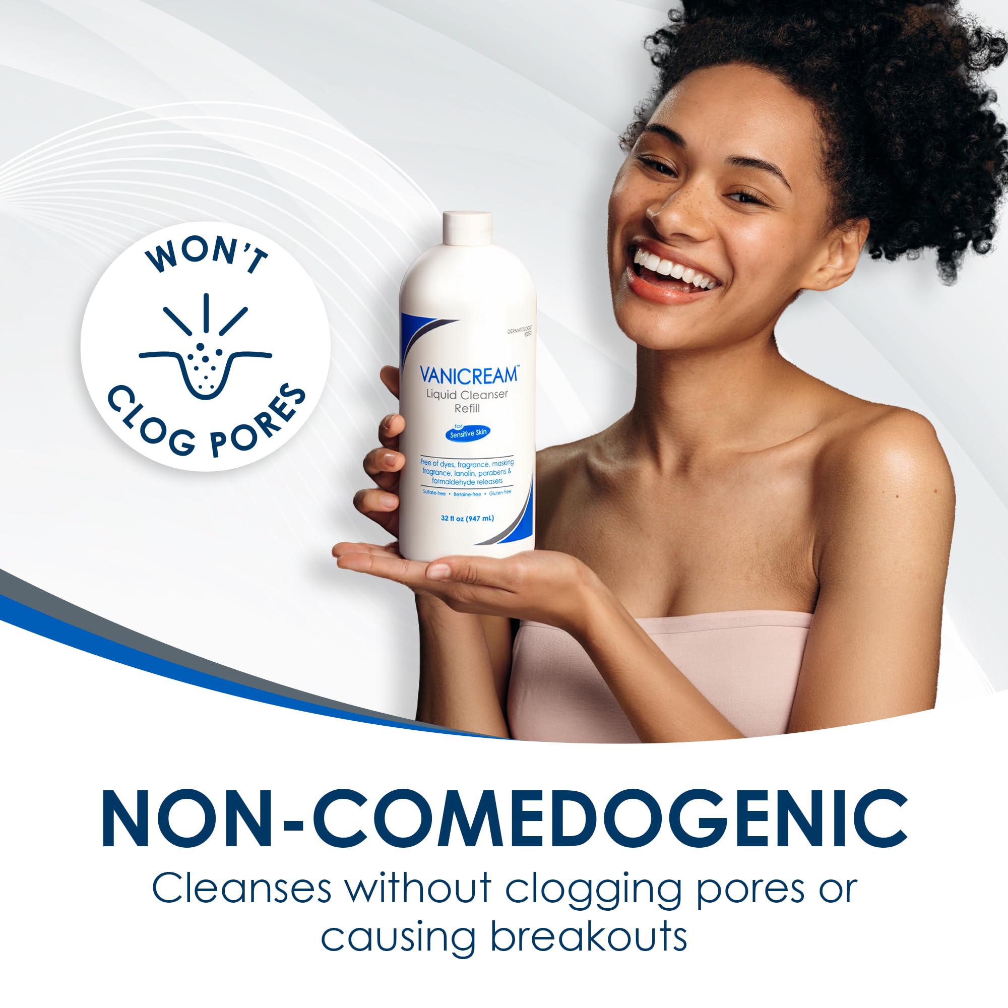 Vanicream etiqueta con lista de ingredientes sin irritantes y tranquilidad