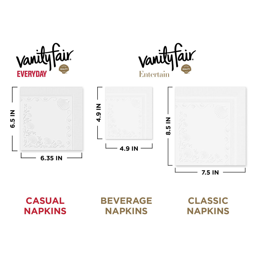 Vanity Fair comparación de tamaño con servilleta estándar mayor capacidad