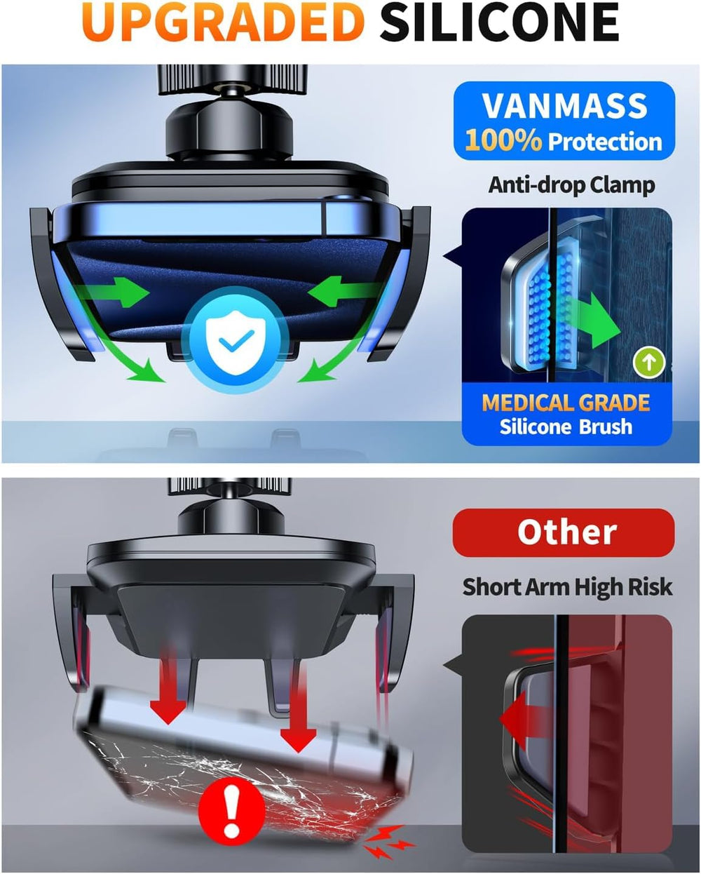 VANMASS teléfono con funda sujeto en la abrazadera, uso sin quitar funda