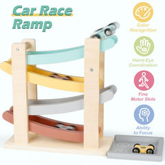 Vanplay detalle de los cuatro coches de madera, resistente y pintura segura