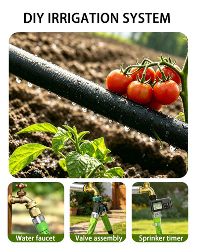 Vantigreen hose in use along vegetable bed delivering consistent root-zone watering