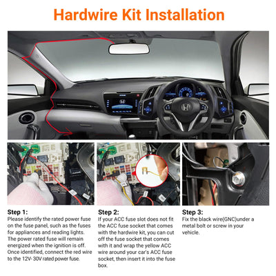 VANTRUE ACC fuse tap closeup highlighting easy ignition sensing and parking mode switching