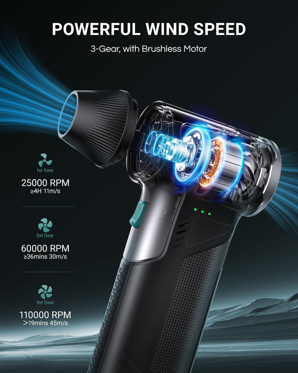 VANTRUE POWER detalle del rotor y salida de aire evidenciando potencia