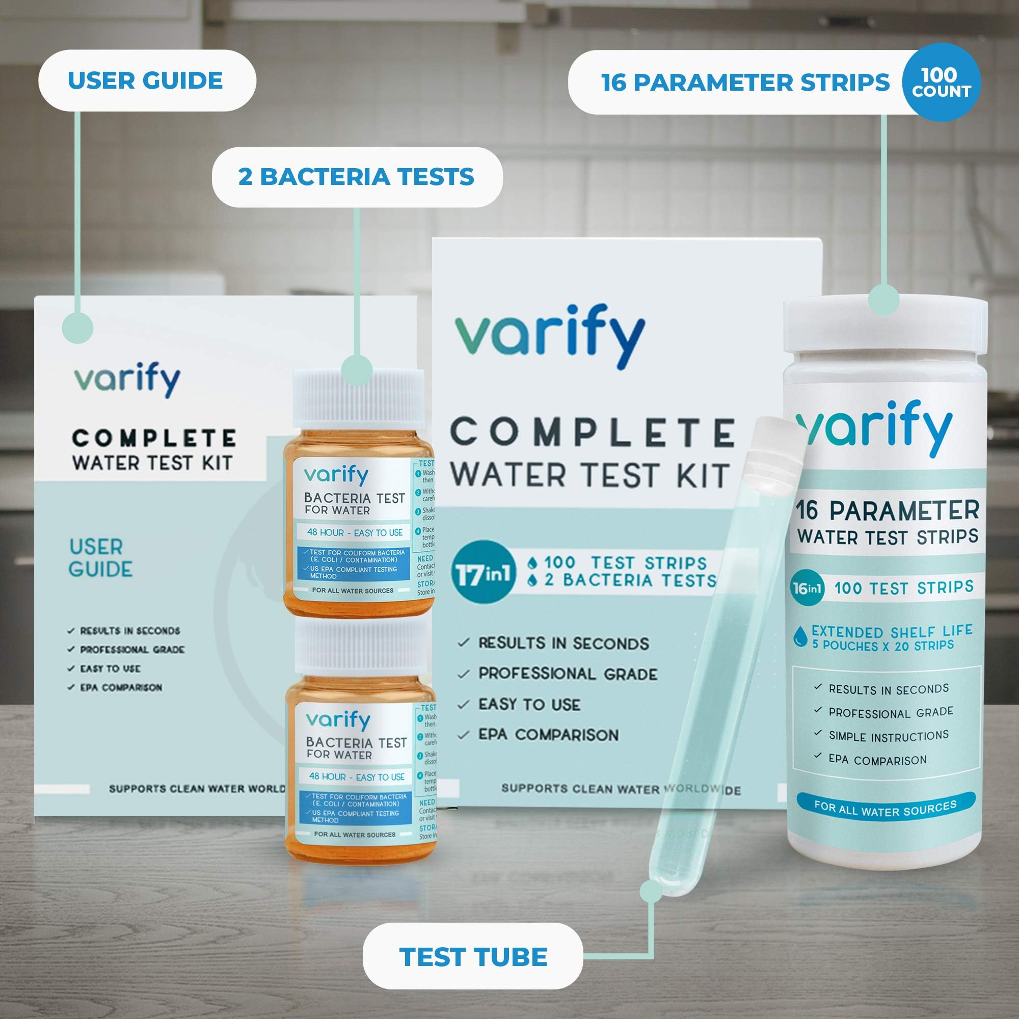 Varify close-up de tiras reactivas y colores para leer parámetros con precisión