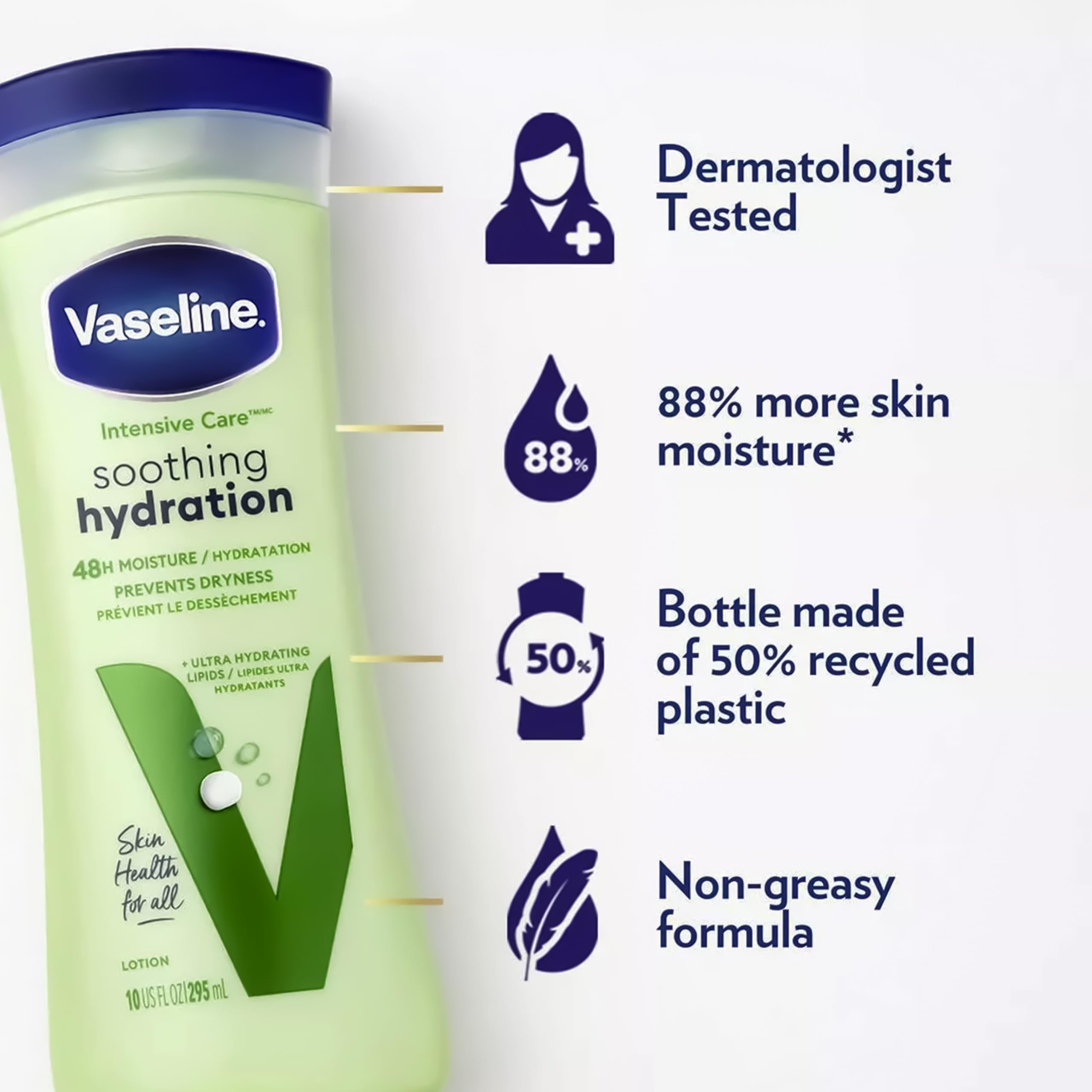 Vaseline aplicación en mano mostrando suavidad inmediata y reducción de sequedad