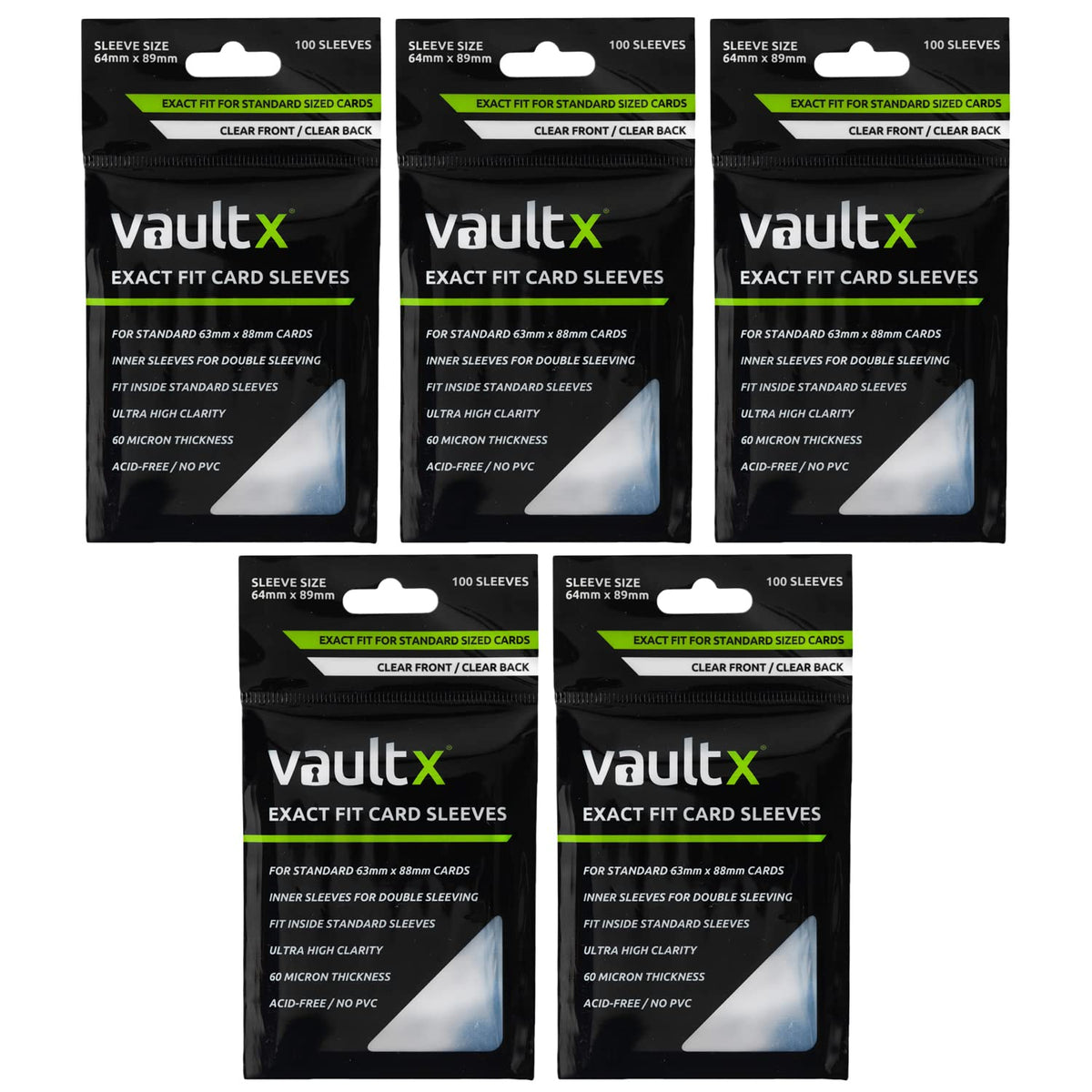 Vault X clear pack front view showing sleeve count and brand protection