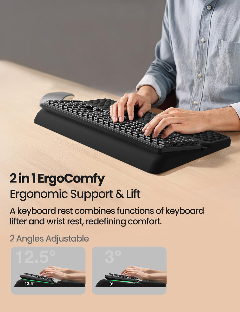 Vaydeer comparación de tamaño junto a un teclado tamaño completo escala clara