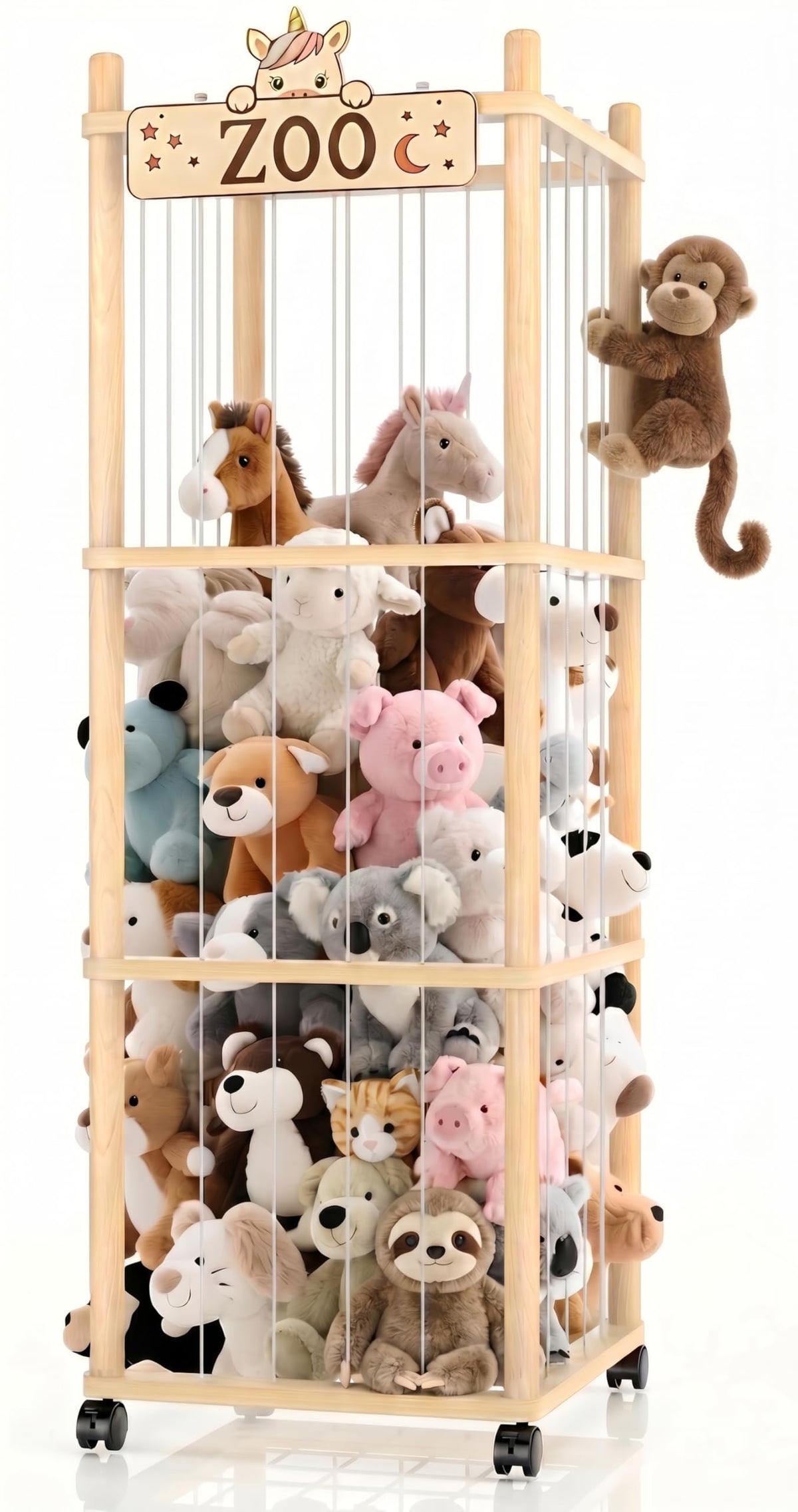 Vecxoty torre vista frontal que ahorra espacio y organiza peluches