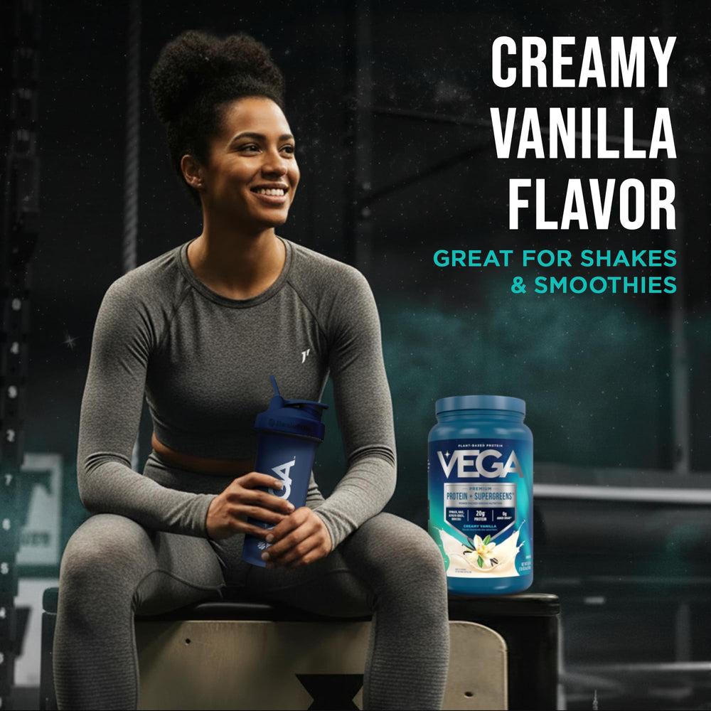 Scoop and powder on table highlighting convenient single-scoop nutrition