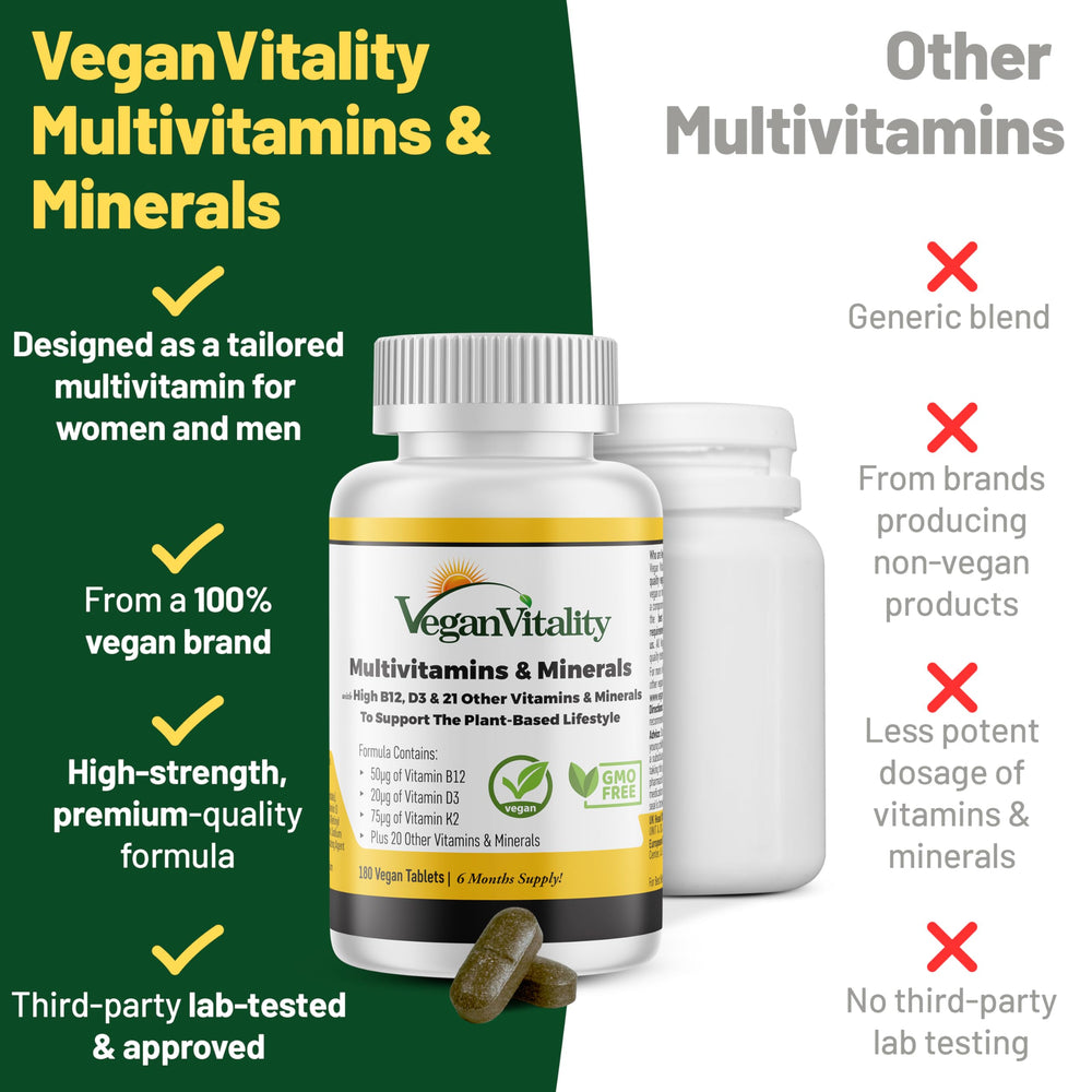 Vegan Vitality etiqueta con información nutricional clara y beneficios