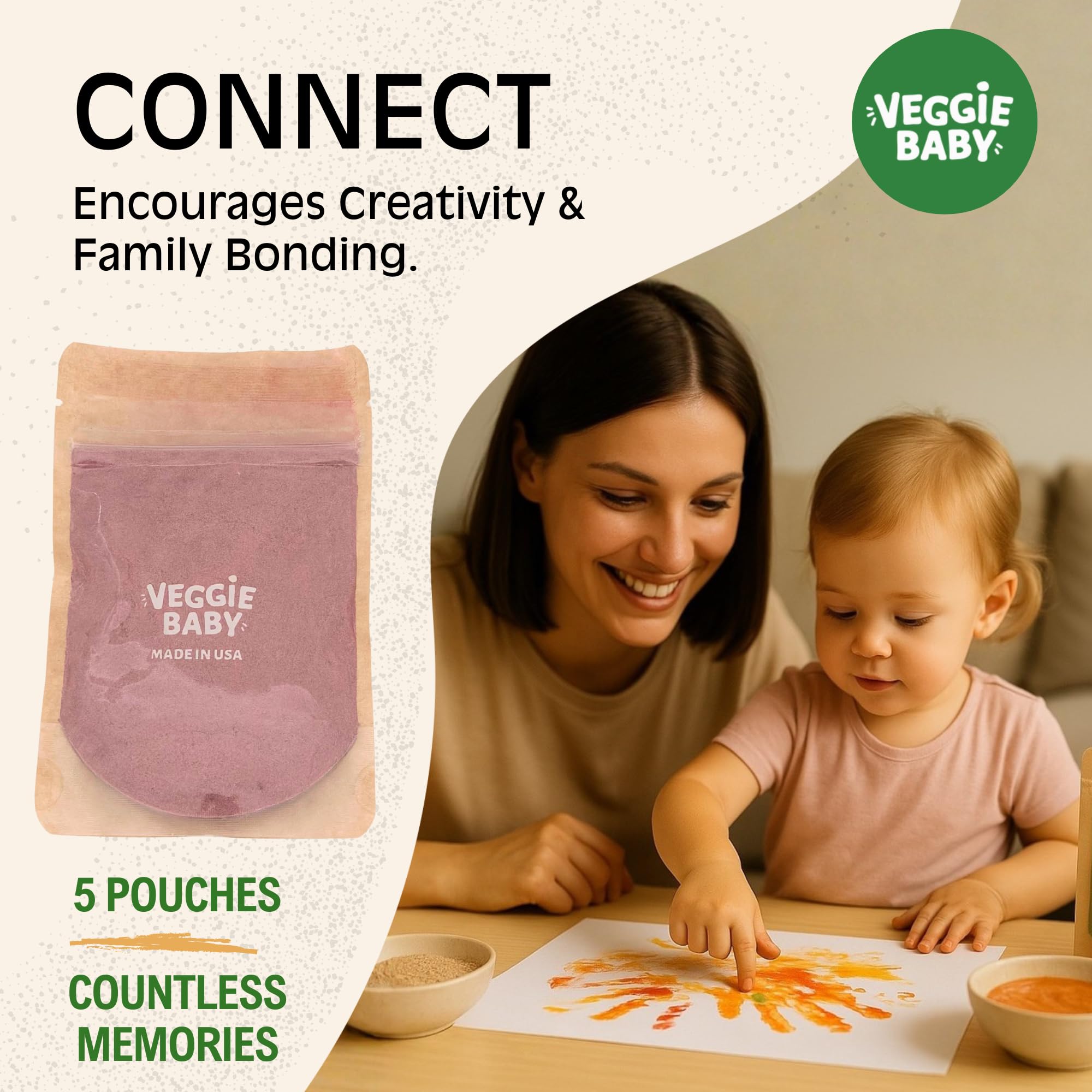 Veggie Baby baby handprint on paper showing safe sensory play and creativity