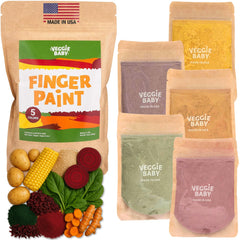 Veggie Baby front packaging showing five vegetable color pouches and benefits