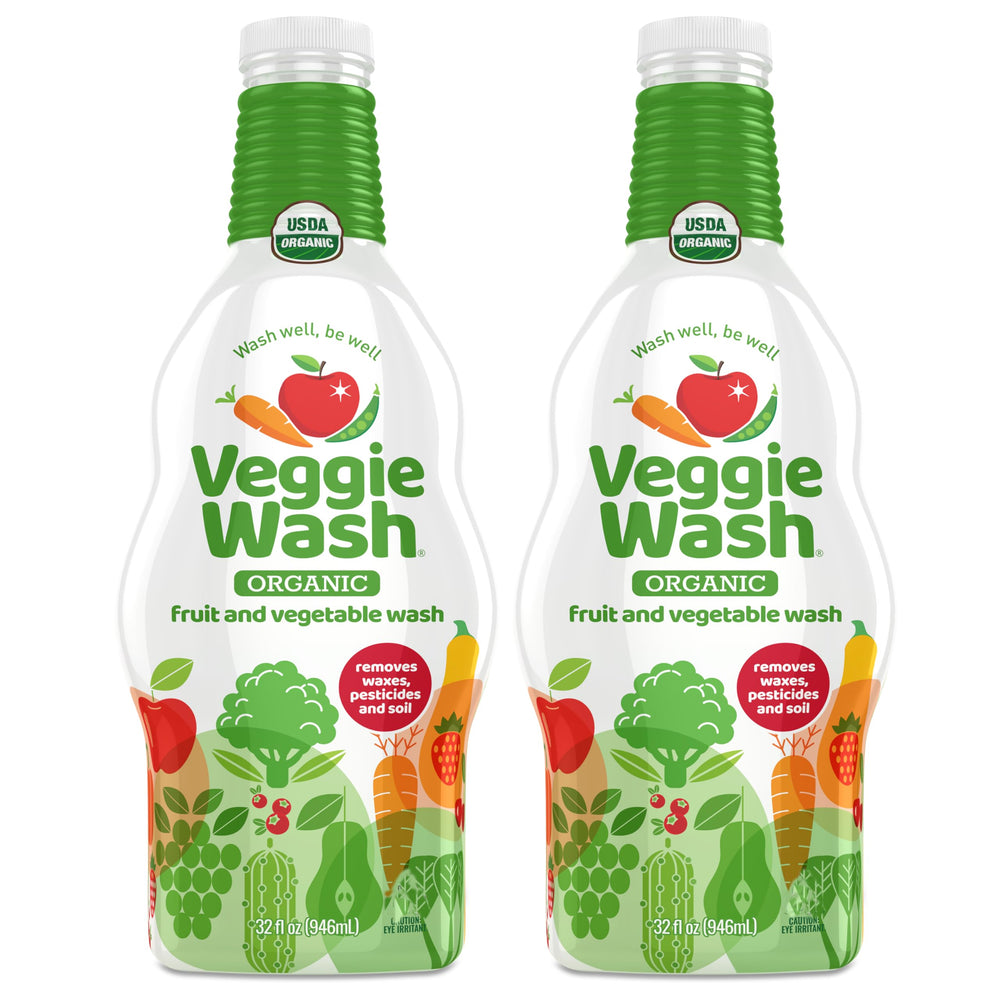 Veggie Wash frente del empaque mostrando el pack de recarga y beneficio limpieza segura