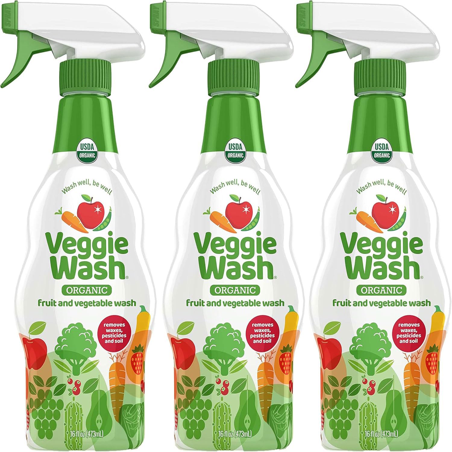 Veggie Wash vista frontal del envase mostrando etiqueta y beneficio de limpieza
