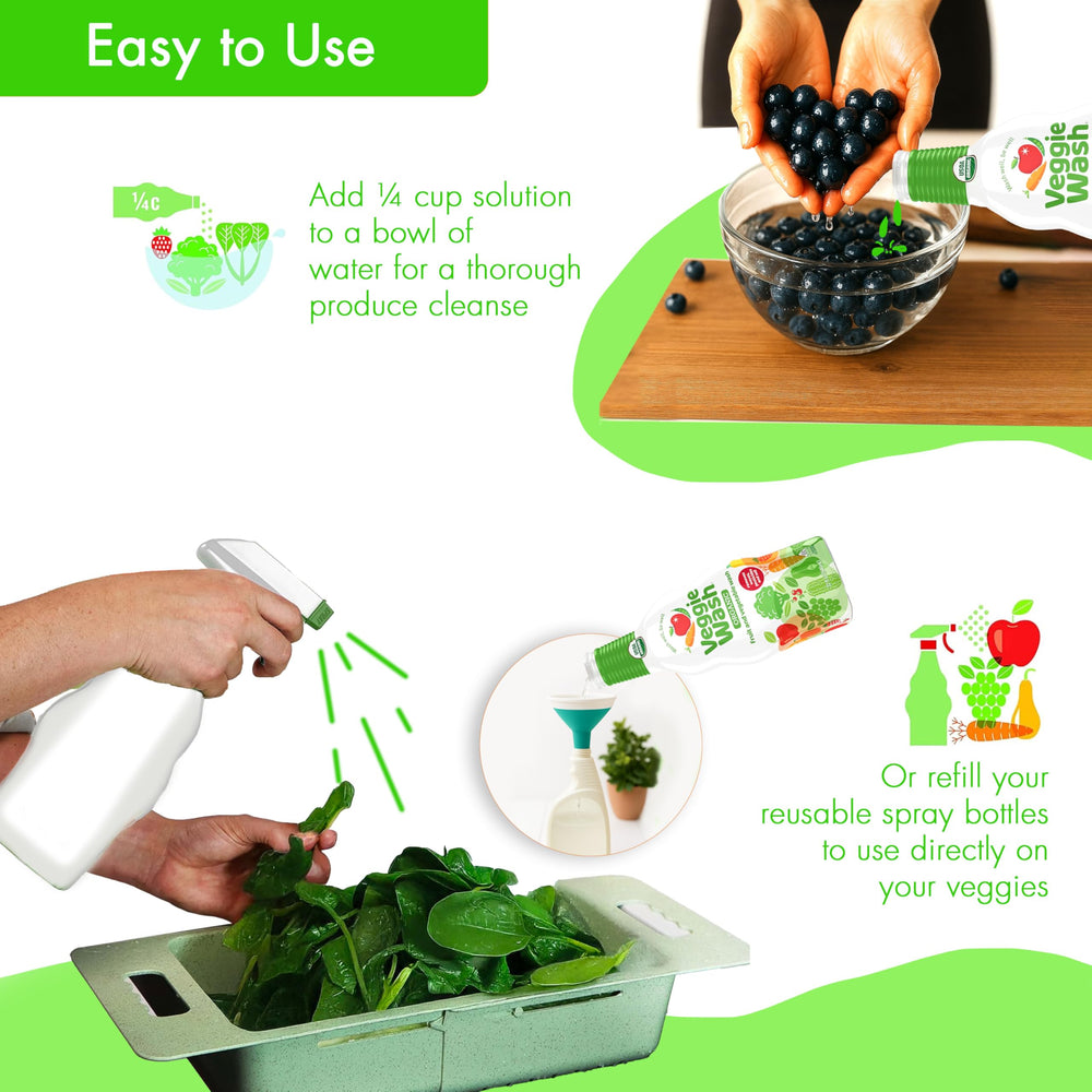 Veggie Wash en uso enjuagando fresas para eliminar ceras y residuos visibles