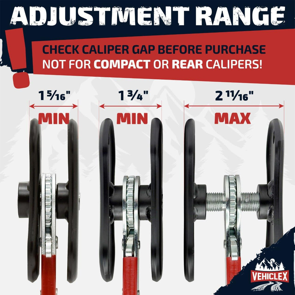 Vehiclex tool compressing caliper piston to demonstrate correct in-use alignment and benefit