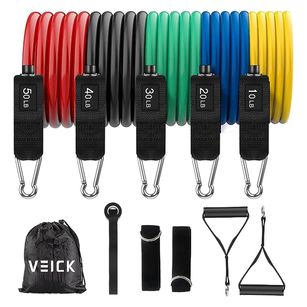 VEICK front packaging showing full resistance band kit and benefits