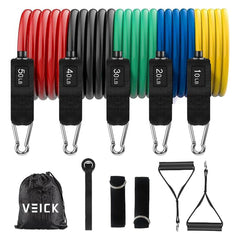 VEICK front packaging showing full resistance band kit and benefits