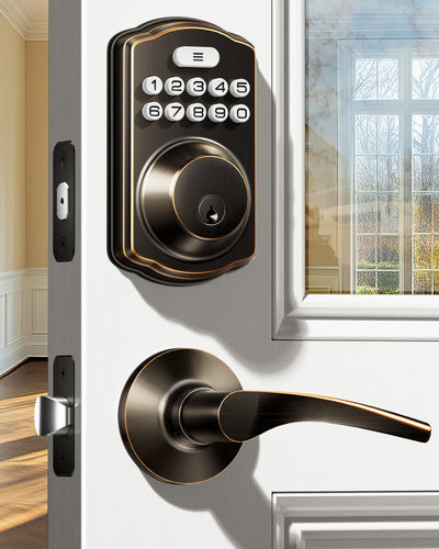 Veise KS01B front view showing oil rubbed bronze finish and modern handles for stylish security