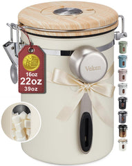 Veken 22oz canister front view showing sleek stainless finish and window benefit
